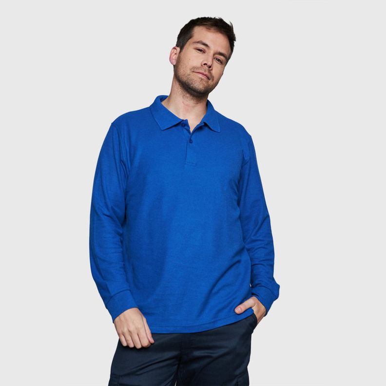 Polera Pique T/C Ml Hombre Azul-0