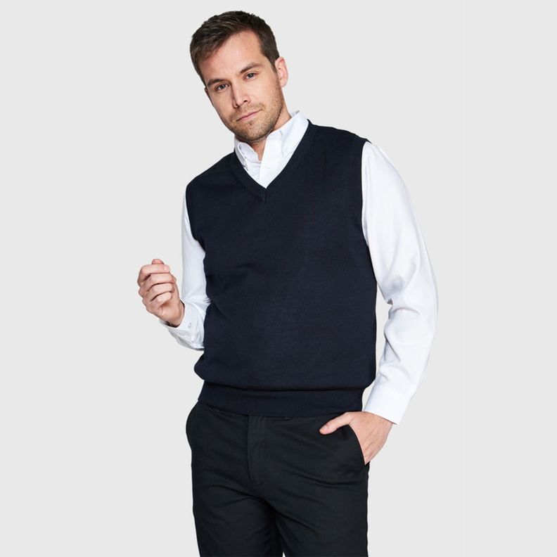 Sweater Cuello V Unisex S/M Azul marino-0