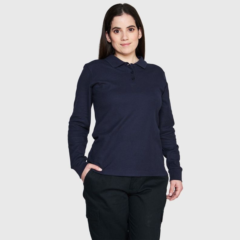 Polera Pique Tc Ml Mujer Azul marino-0