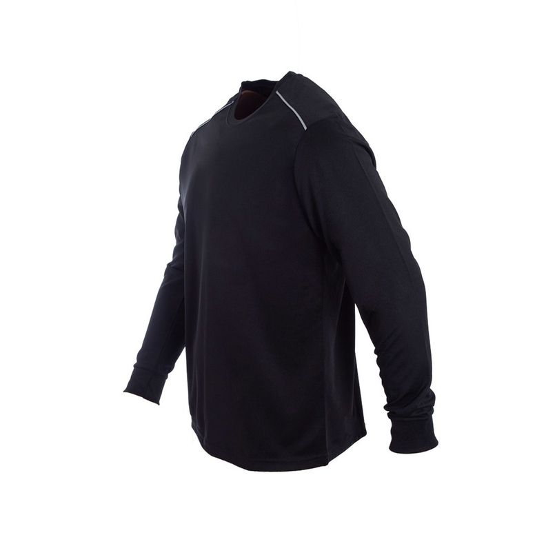 Polera Dry Fit C/Antibacterial Ml Cuello Polo Y Reflectante Negro-1
