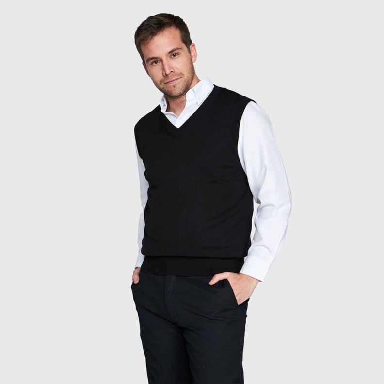 Sweater Cuello V Unisex S/M Negro-0