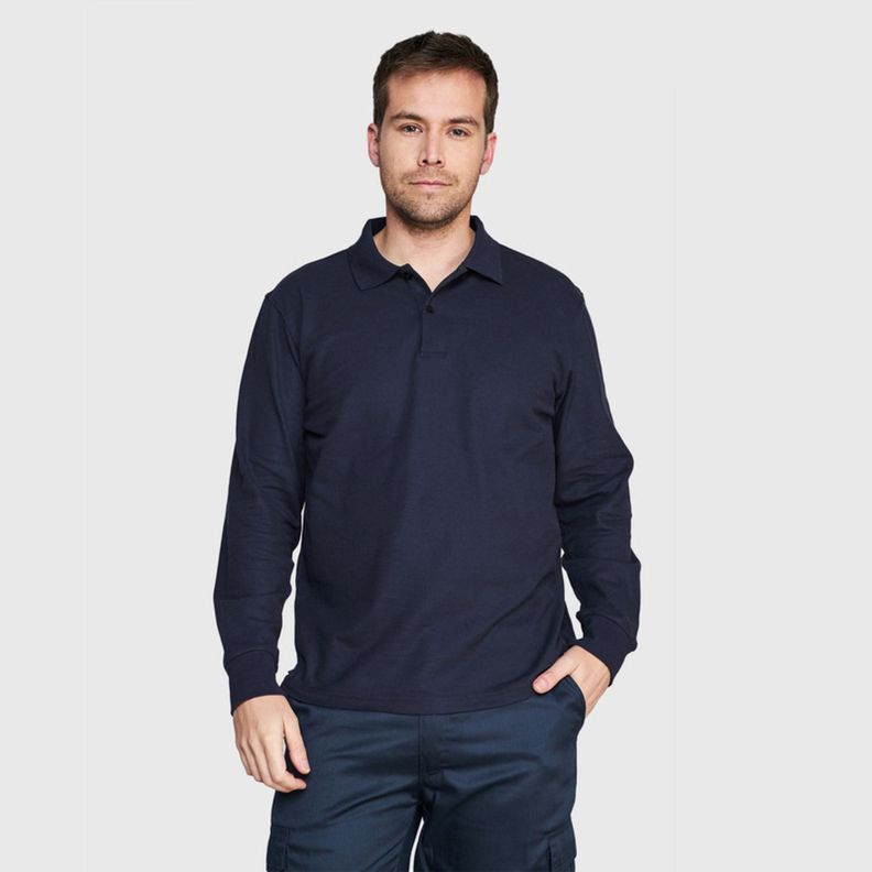 Polera Pique T/C Ml Hombre Azul marino-0