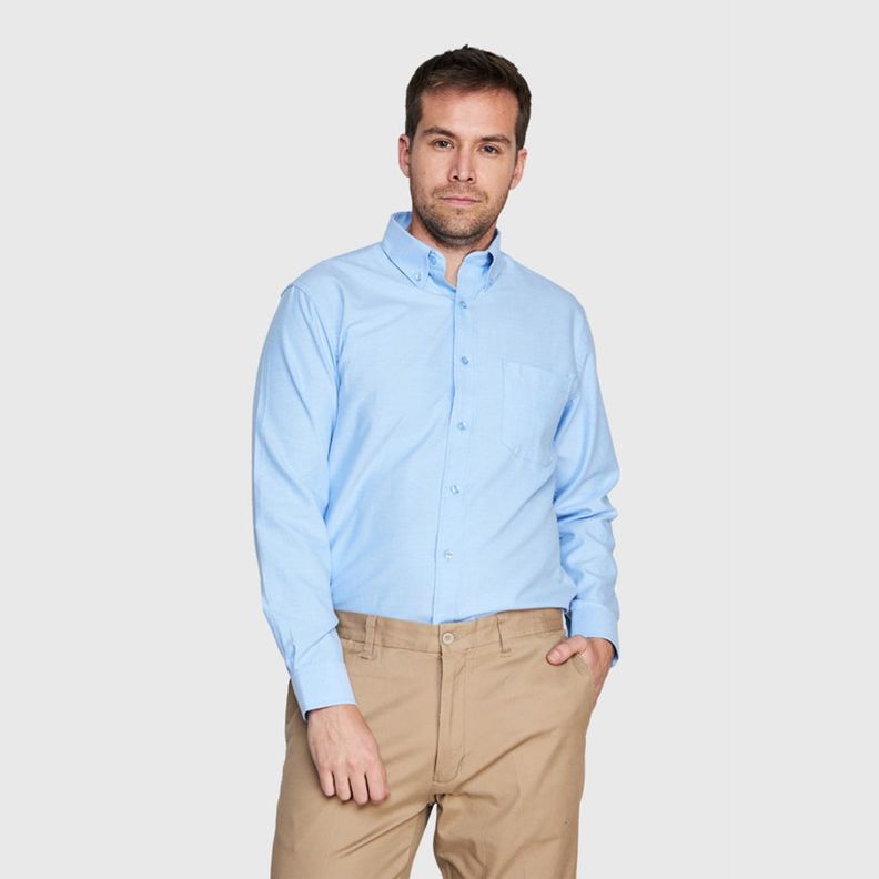 Camisa Oxford B/Pegado M/L Celeste-4