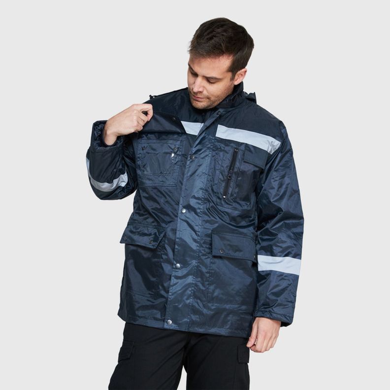 Parka Impermeable Con Reflectante Azul marino-0