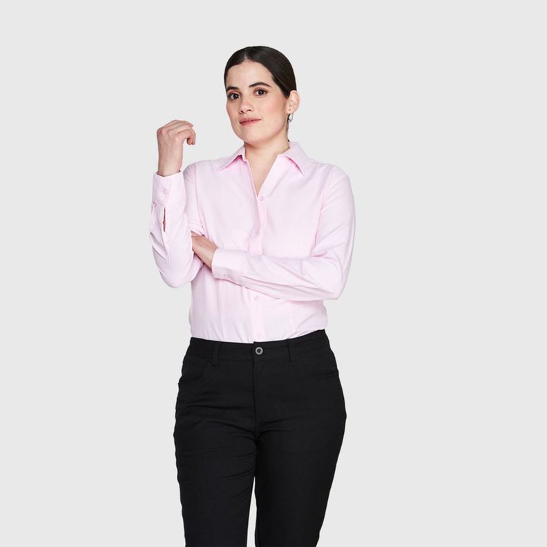 Blusa Oxford Cuello V M/L Rosado-0