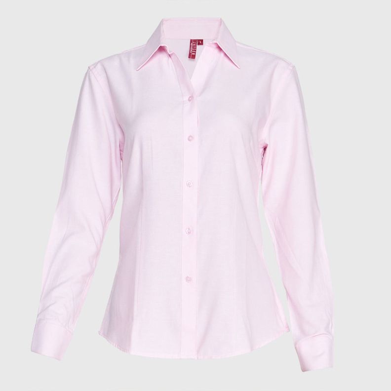 Blusa Oxford Cuello V M/L Rosado-1