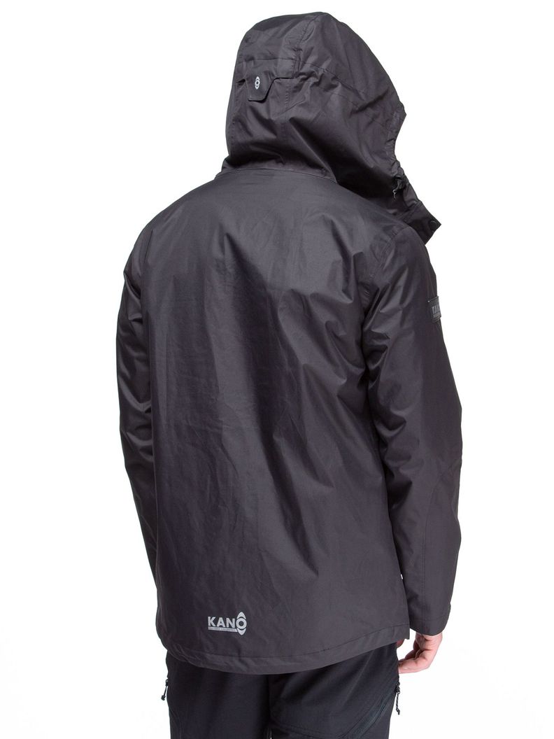 Chaqueta Cortavientos Impermeable Hombre Negro con Gorro-2