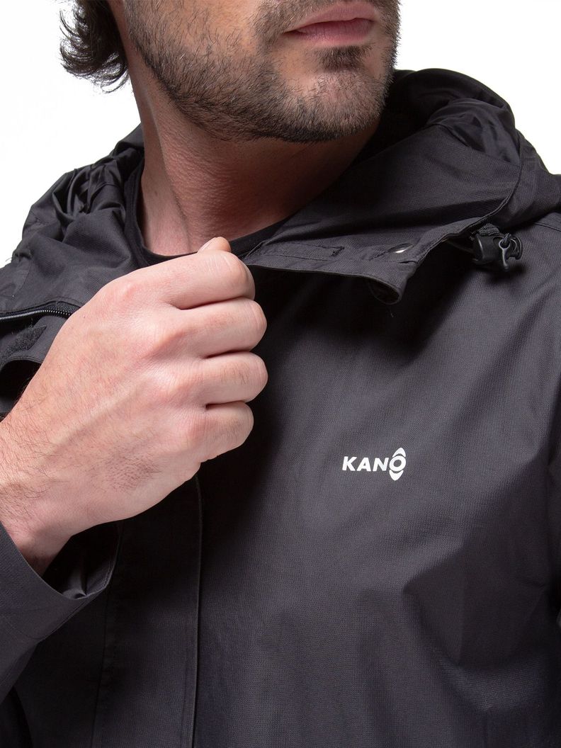 Chaqueta Cortavientos Impermeable Hombre Negro con Gorro-3