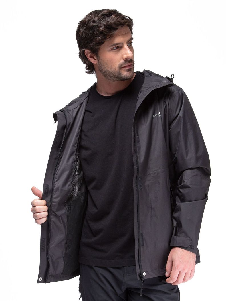 Chaqueta Cortavientos Impermeable Hombre Negro con Gorro-6