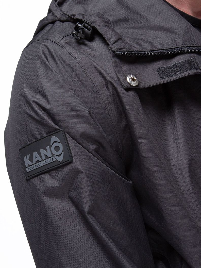 Chaqueta Cortavientos Impermeable Hombre Negro con Gorro-9