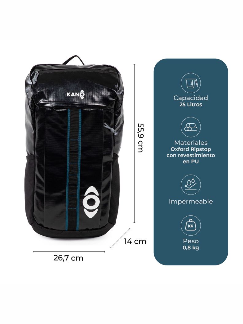 Mochila Outdoor Negra Kano 25L Trekking Camping Resistente-1