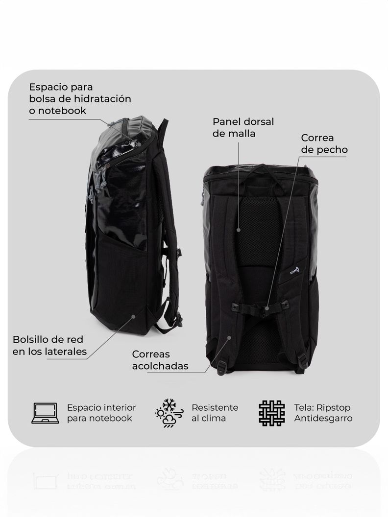 Mochila Outdoor Negra Kano 25L Trekking Camping Resistente-3