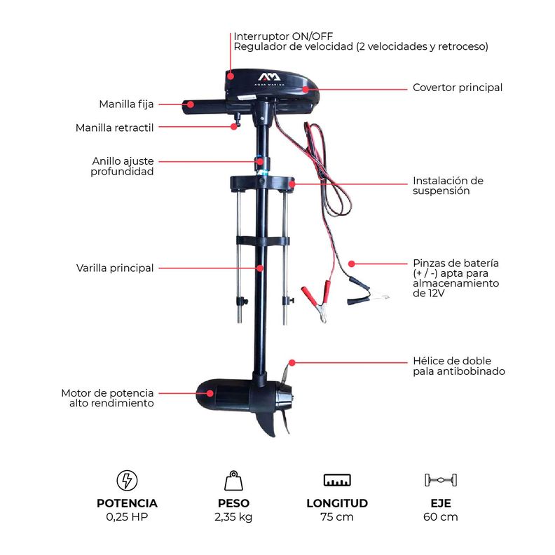 Motor Electrico Para Bote Inflable T-18 Aqua Marina-1