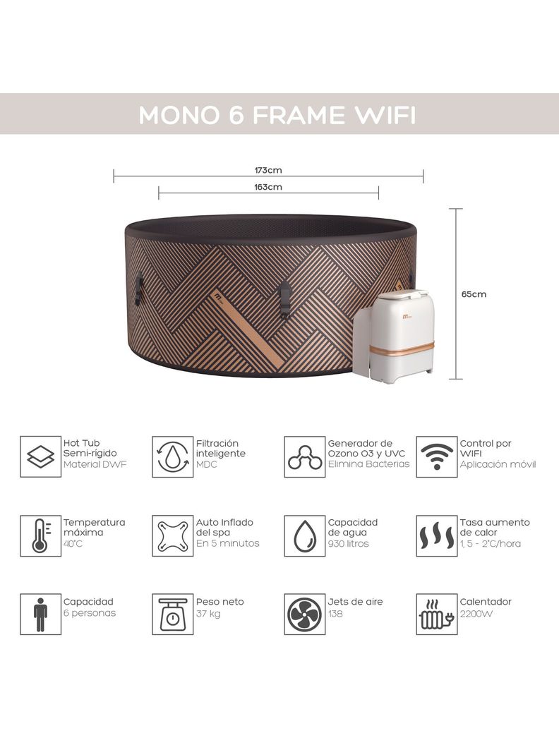 Hot Tub Inflable WiFi Mono Frame Para 6 Personas MSpa-2