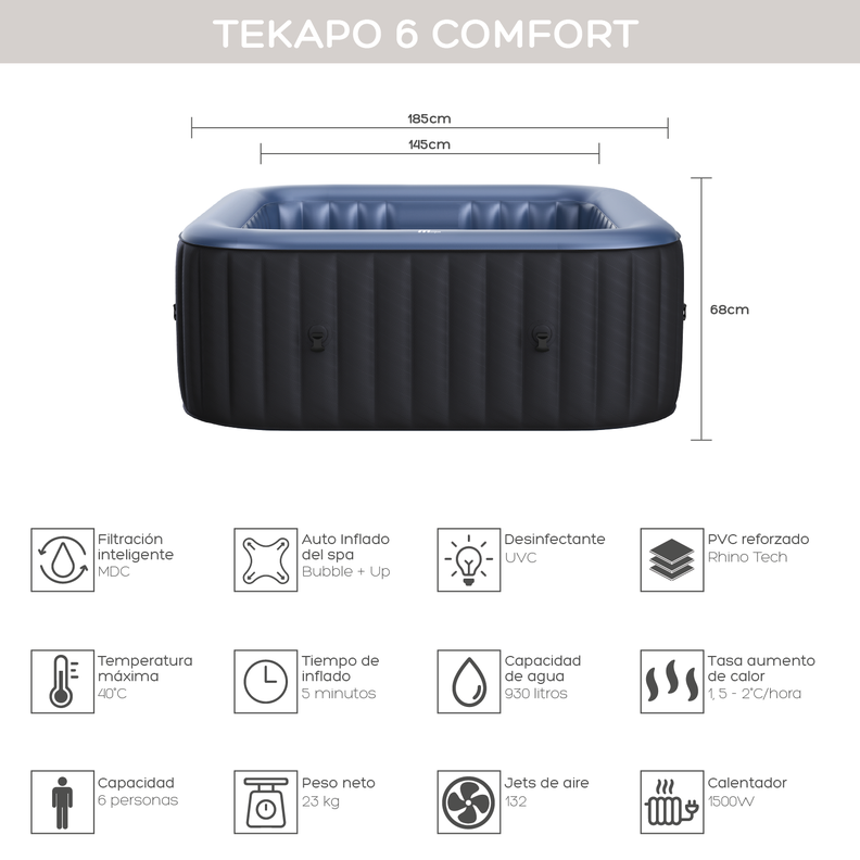 Hot Tub Inflable Spa Tekapo Comfort Para 6 Personas MSpa-2