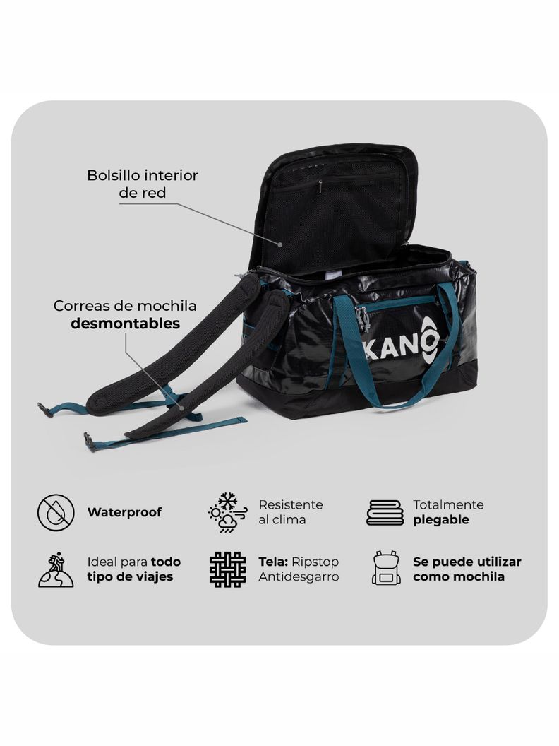 Bolso Mochila Impermeable Negro Kano Outdoor 40L Plegable-3
