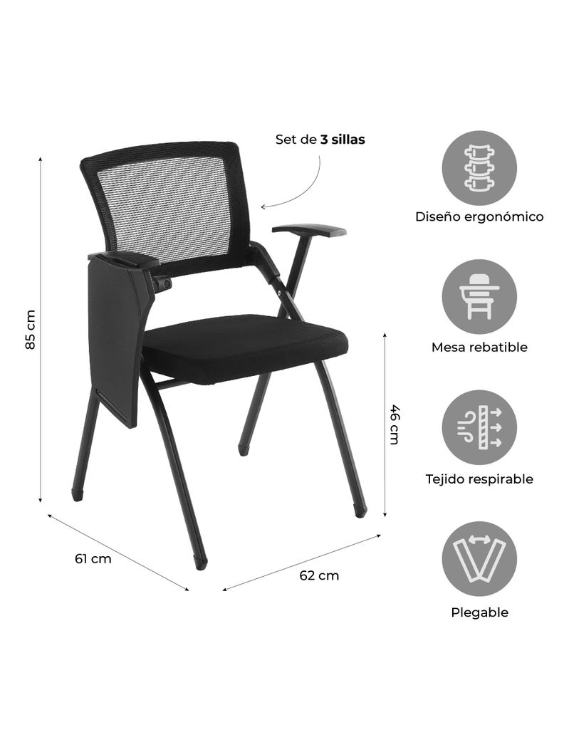 Set x3 Sillas Universitarias con Pupitre Rebatible ERGO-810-2