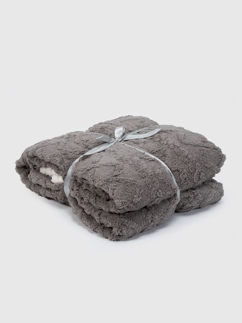 Manta Sherpa Jacquard Gris 1,5 Plazas / Frazada Gris Relan-4