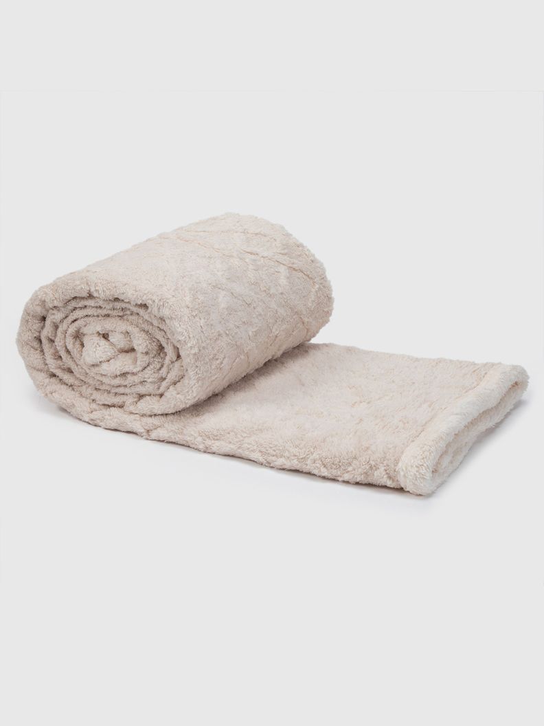 Manta Frazada Sherpa Jacquard Crema 1,5 Plazas Relan-0