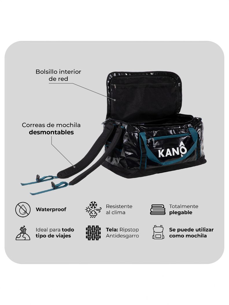 Bolso Mochila Impermeable Negro Kano Outdoor 60L Plegable-3