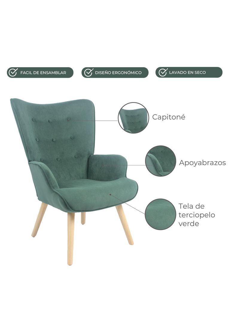 Sitial de Terciopelo Relan Tarina Poltrona Capitoné Verde-4