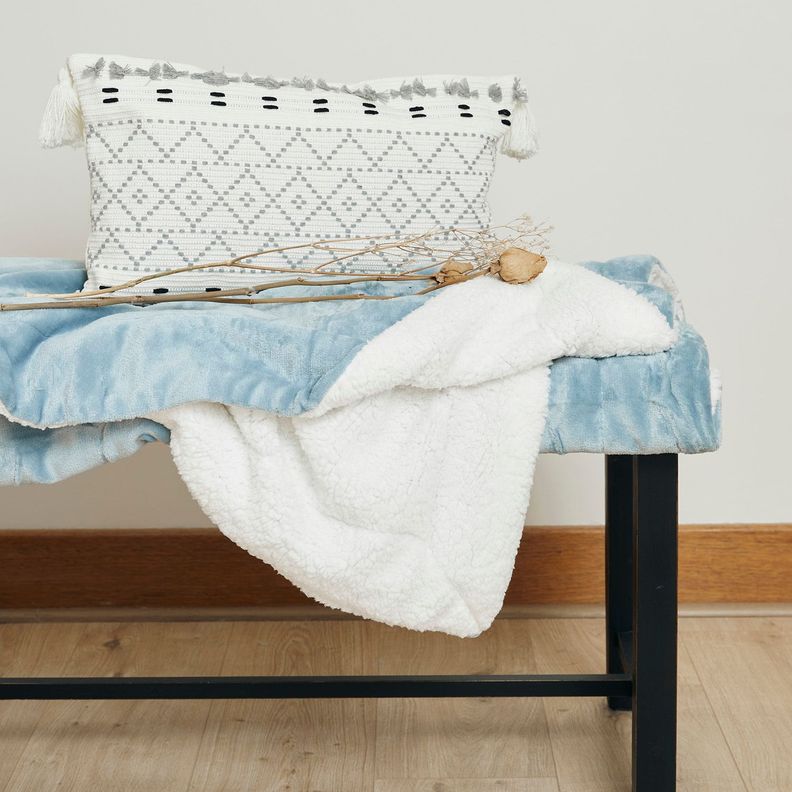 Manta Frazada Sherpa Jacquard Azul 1,5 Plazas Relan-2