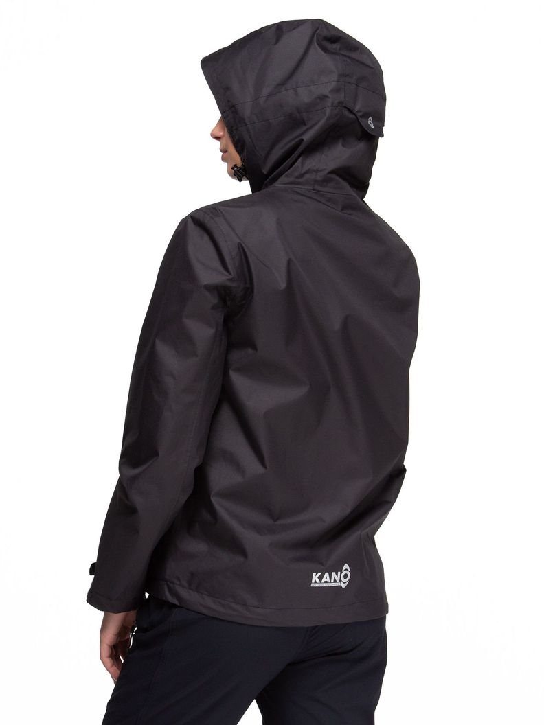 Chaqueta Cortavientos Impermeable Mujer Negro con Gorro-2