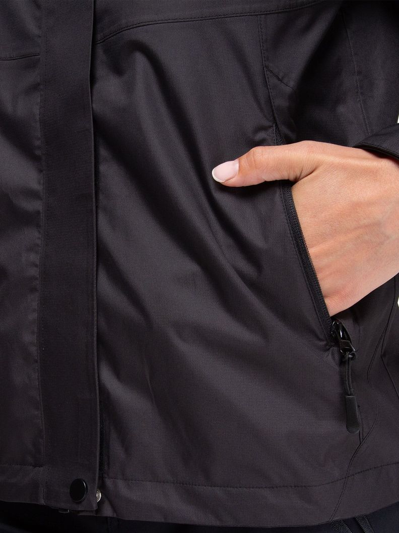 Chaqueta Cortavientos Impermeable Mujer Negro con Gorro-4