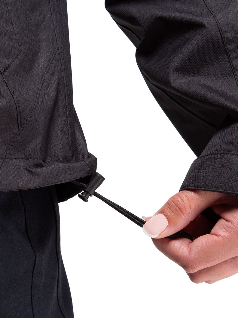 Chaqueta Cortavientos Impermeable Mujer Negro con Gorro-5
