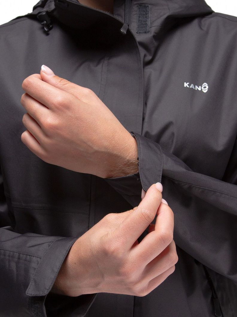 Chaqueta Cortavientos Impermeable Mujer Negro con Gorro-8