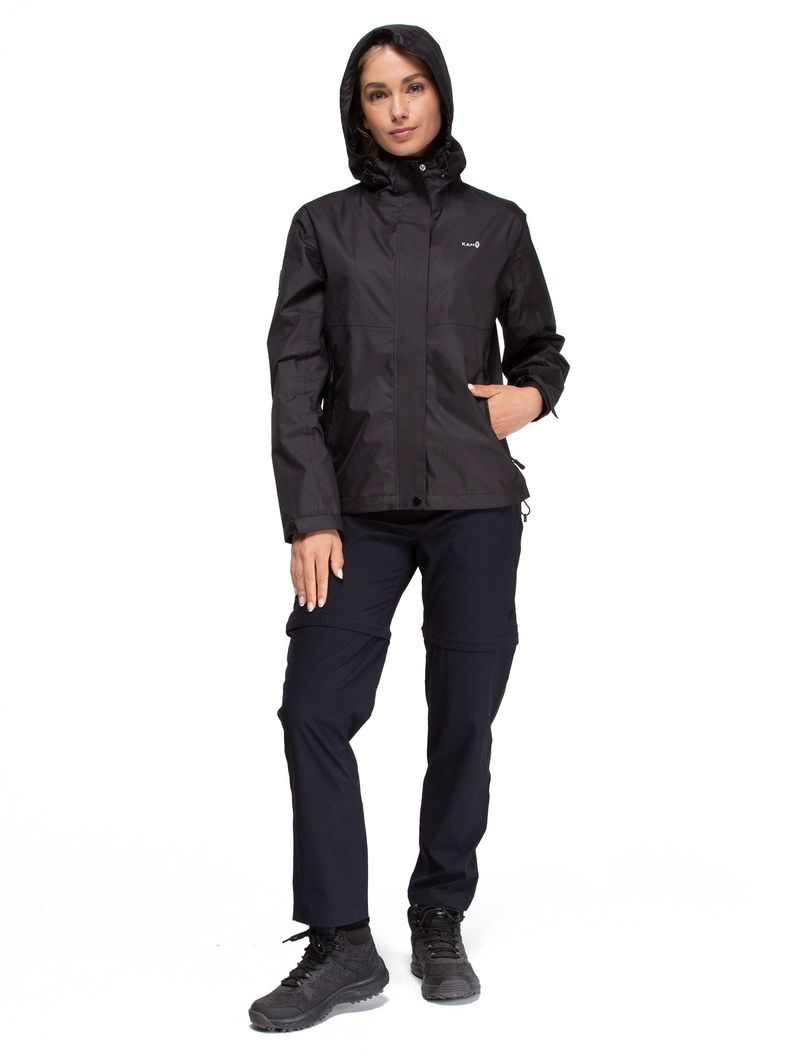 Chaqueta Cortavientos Impermeable Mujer Negro con Gorro-9