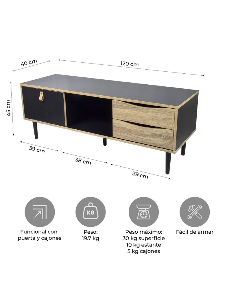 Rack de Tv Negro Top Living Venice con Puerta y Cajones-2