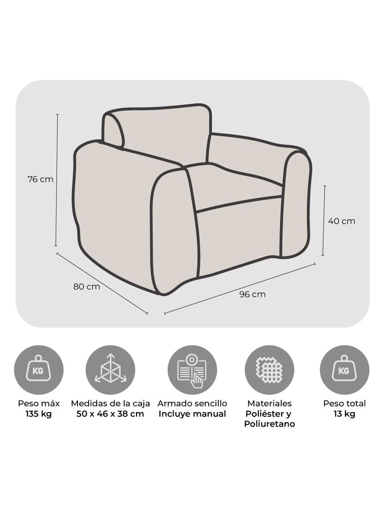 Sillón Pouf / Puff Relan Kubo con Apoyabrazos con Relleno-2