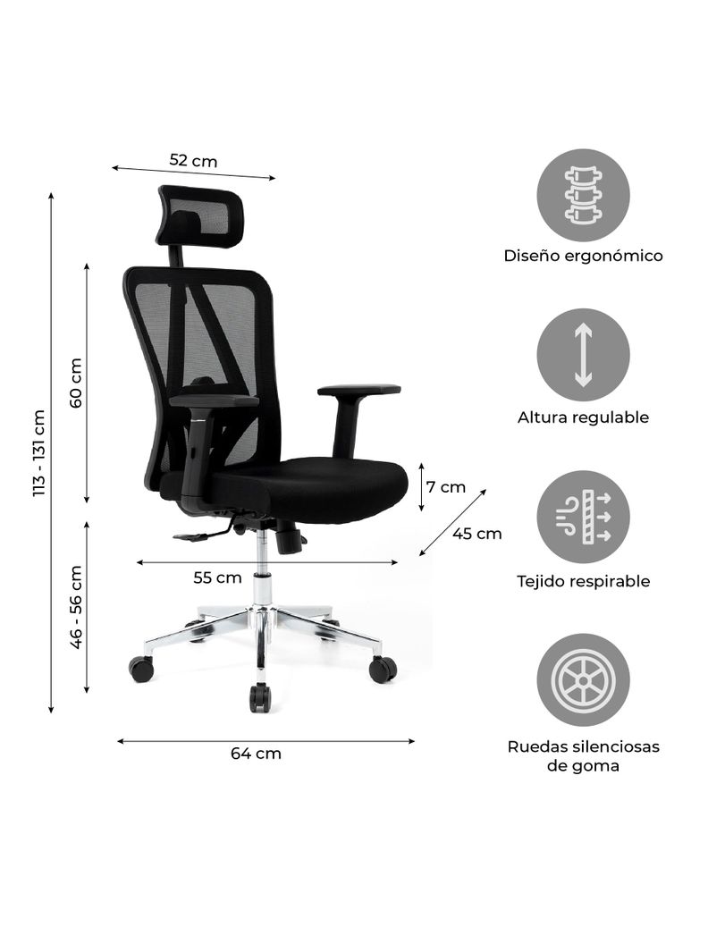 Silla de Escritorio Ergonomus Nairobi con Base Cromada-1