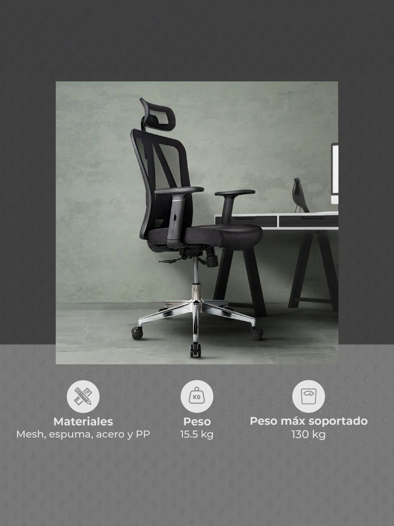 Silla de Escritorio Ergonomus Nairobi con Base Cromada-2