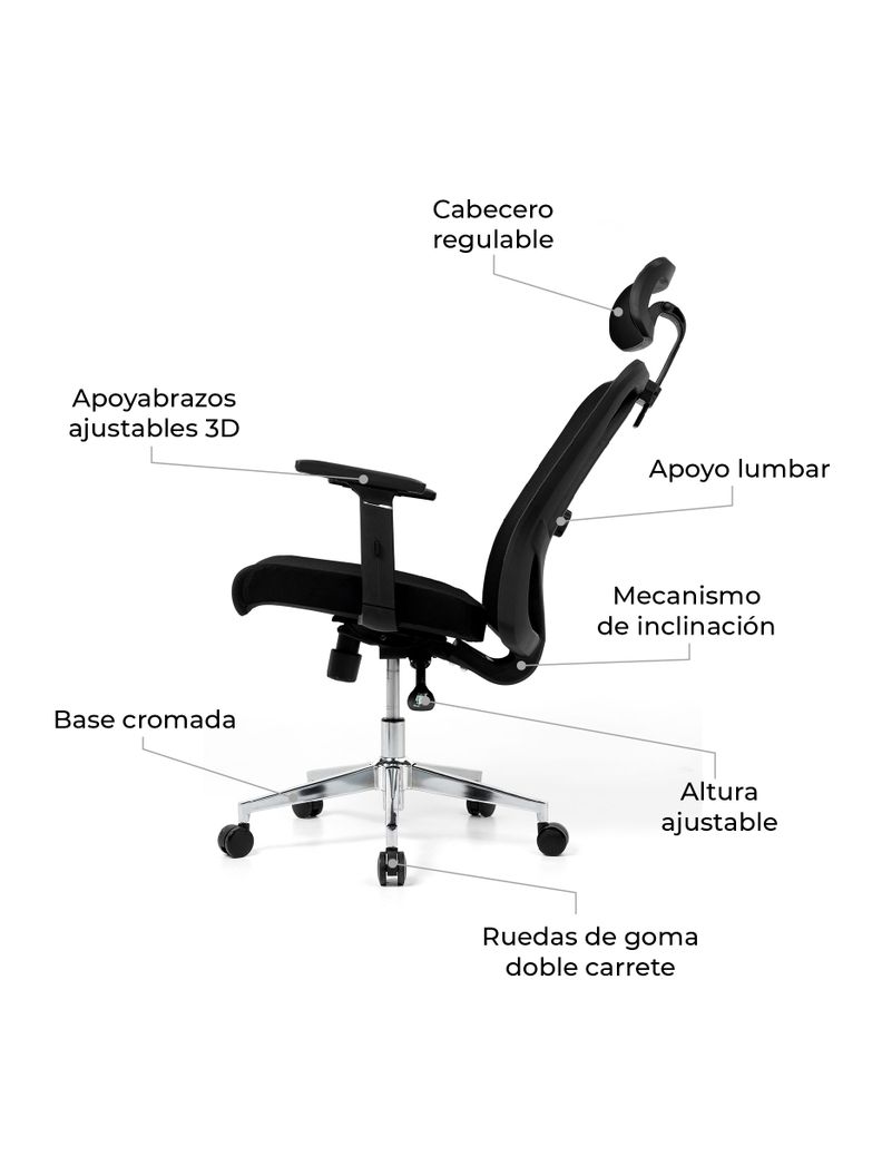 Silla de Escritorio Ergonomus Nairobi con Base Cromada-3