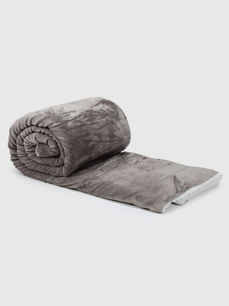 Manta Sherpa Polar Franela Gris 1,5 Plazas / Frazada Gris Relan-0