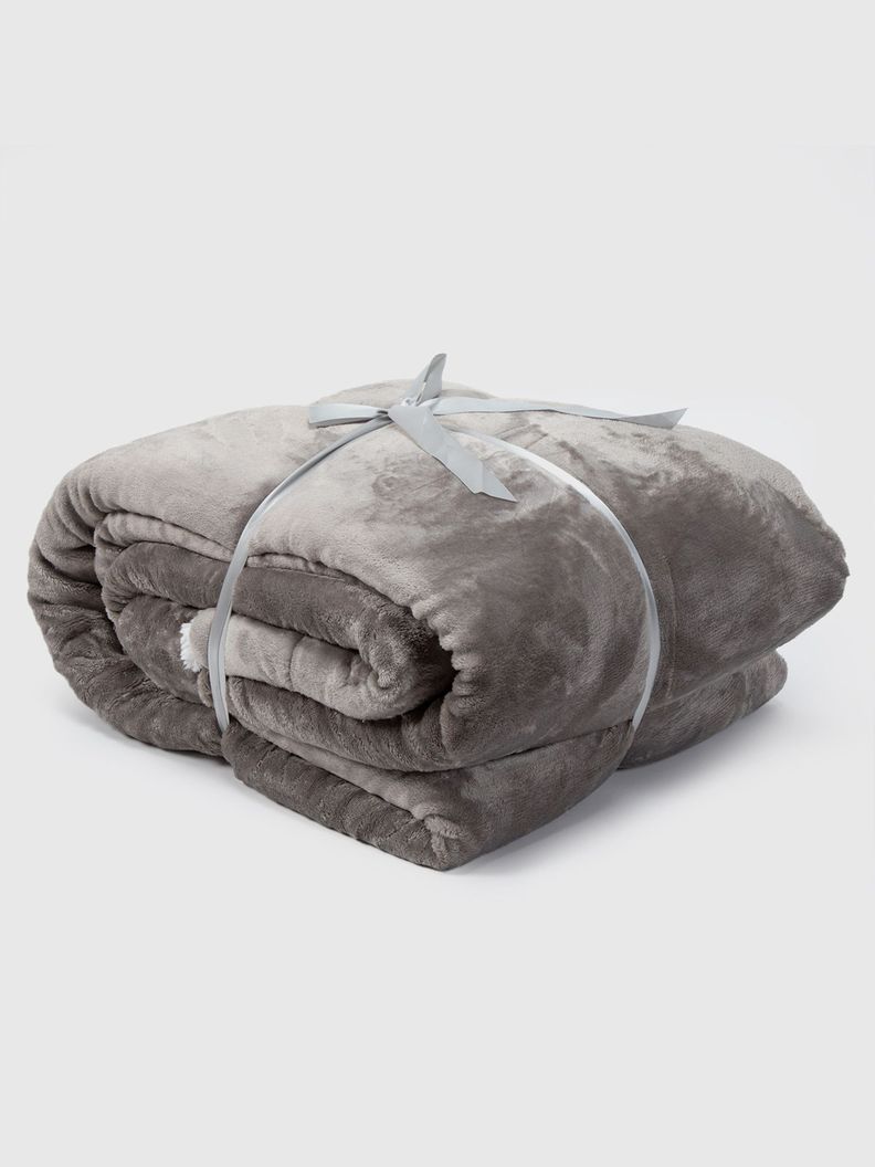 Manta Sherpa Polar Franela Gris 1,5 Plazas / Frazada Gris Relan-4