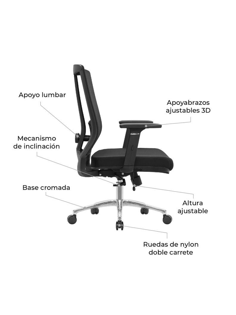 Silla de Escritorio Ajustable Ergonomus Sendai Cromada-3