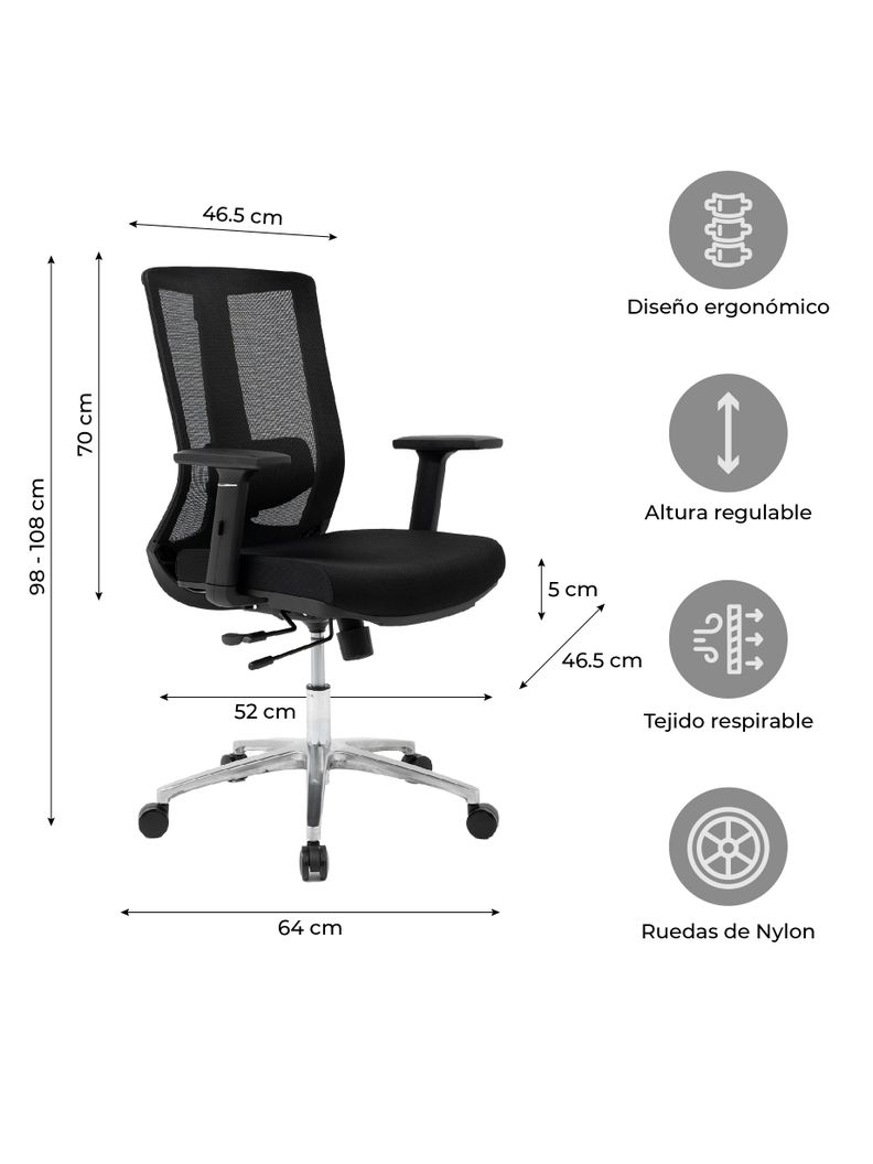 Silla de Escritorio Ajustable Ergonomus Sendai Cromada-1
