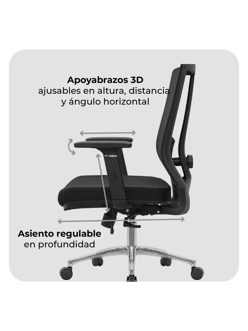 Silla de Escritorio Ajustable Ergonomus Sendai Cromada-4