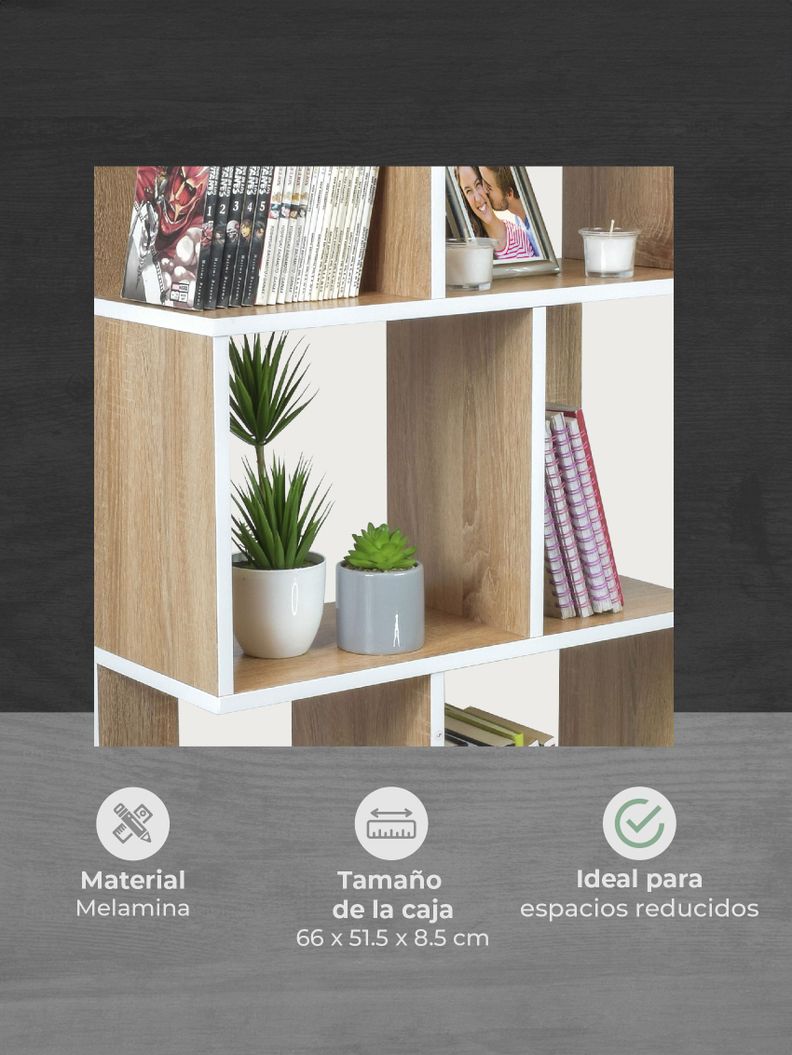 Estante Librero Vertical Top Living Book-0 Madera y Blanco-3