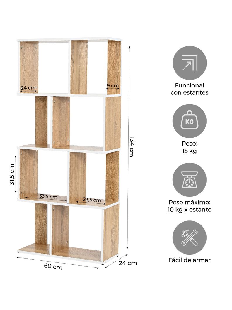 Estante Librero Vertical Top Living Book-0 Madera y Blanco-2