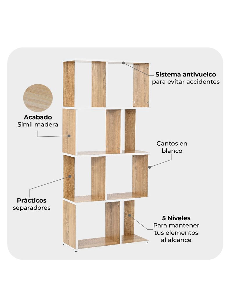 Estante Librero Vertical Top Living Book-0 Madera y Blanco-4