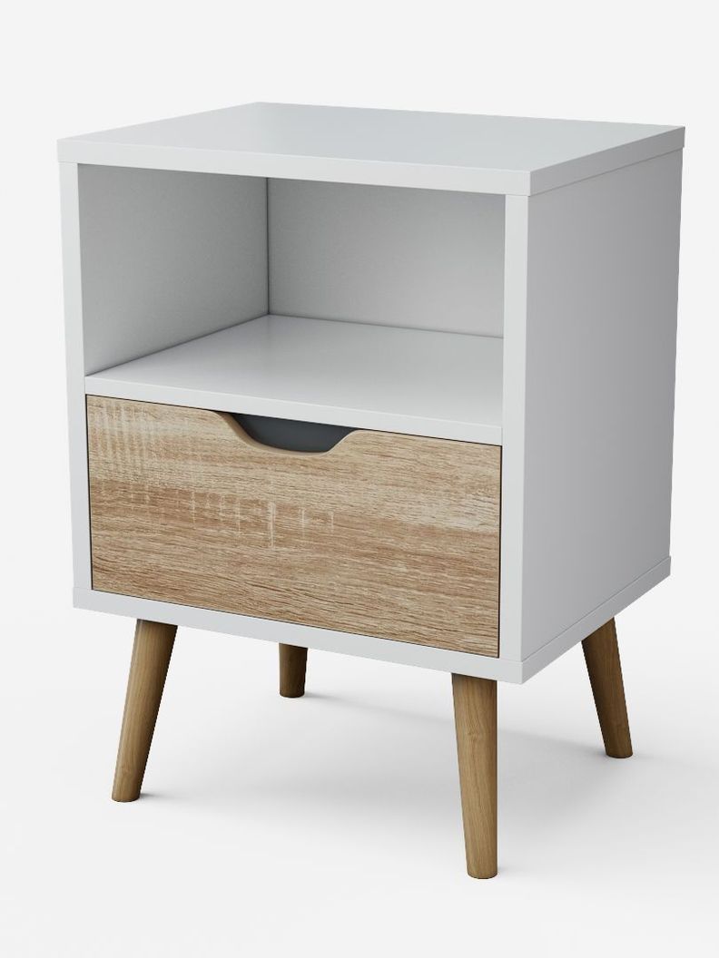 Velador Top Living Tromso Con Cajón Blanco y Madera-0