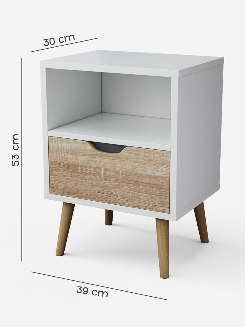 Velador Top Living Tromso Con Cajón Blanco y Madera-2