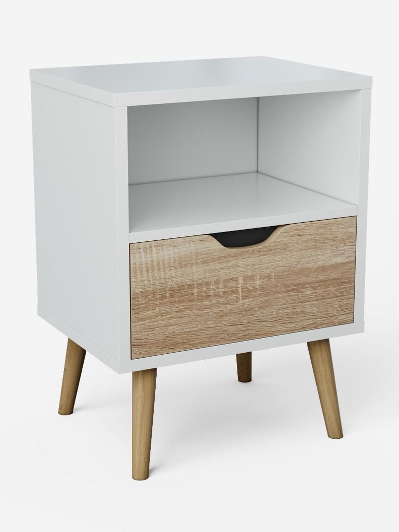 Velador Top Living Tromso Con Cajón Blanco y Madera-4
