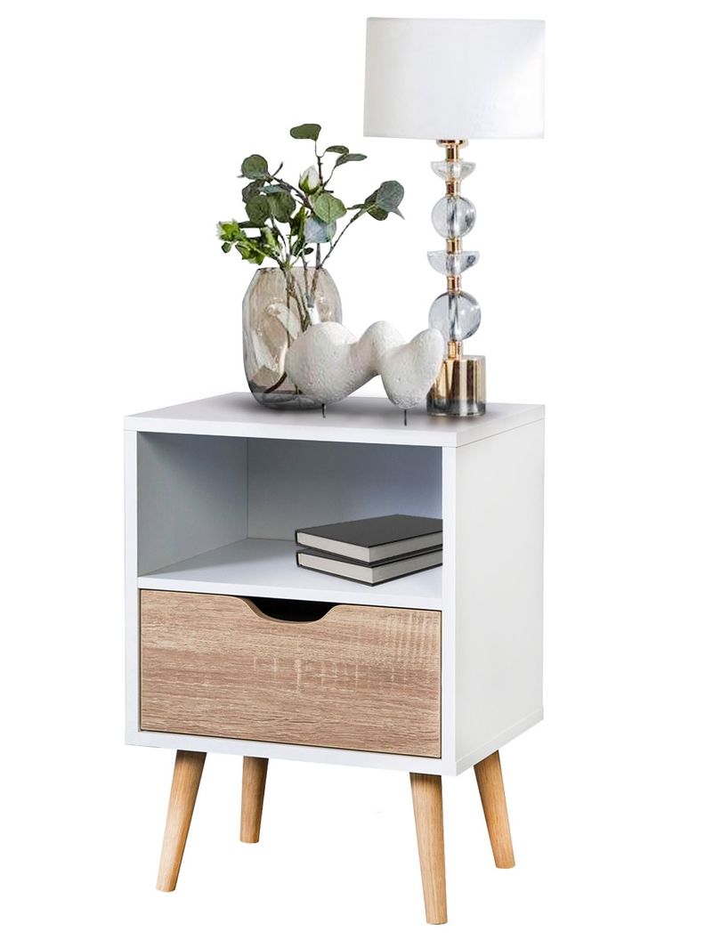 Velador Top Living Tromso Con Cajón Blanco y Madera-6