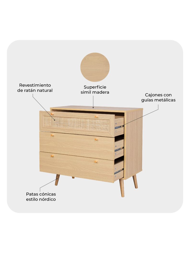 Cómoda con Ratán Top Living Calcuta Cajonera de 3 Cajones-3