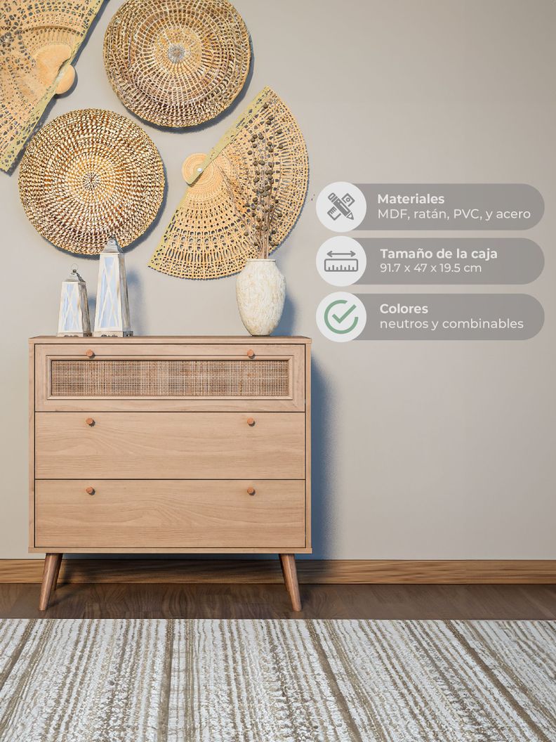 Cómoda con Ratán Top Living Calcuta Cajonera de 3 Cajones-5